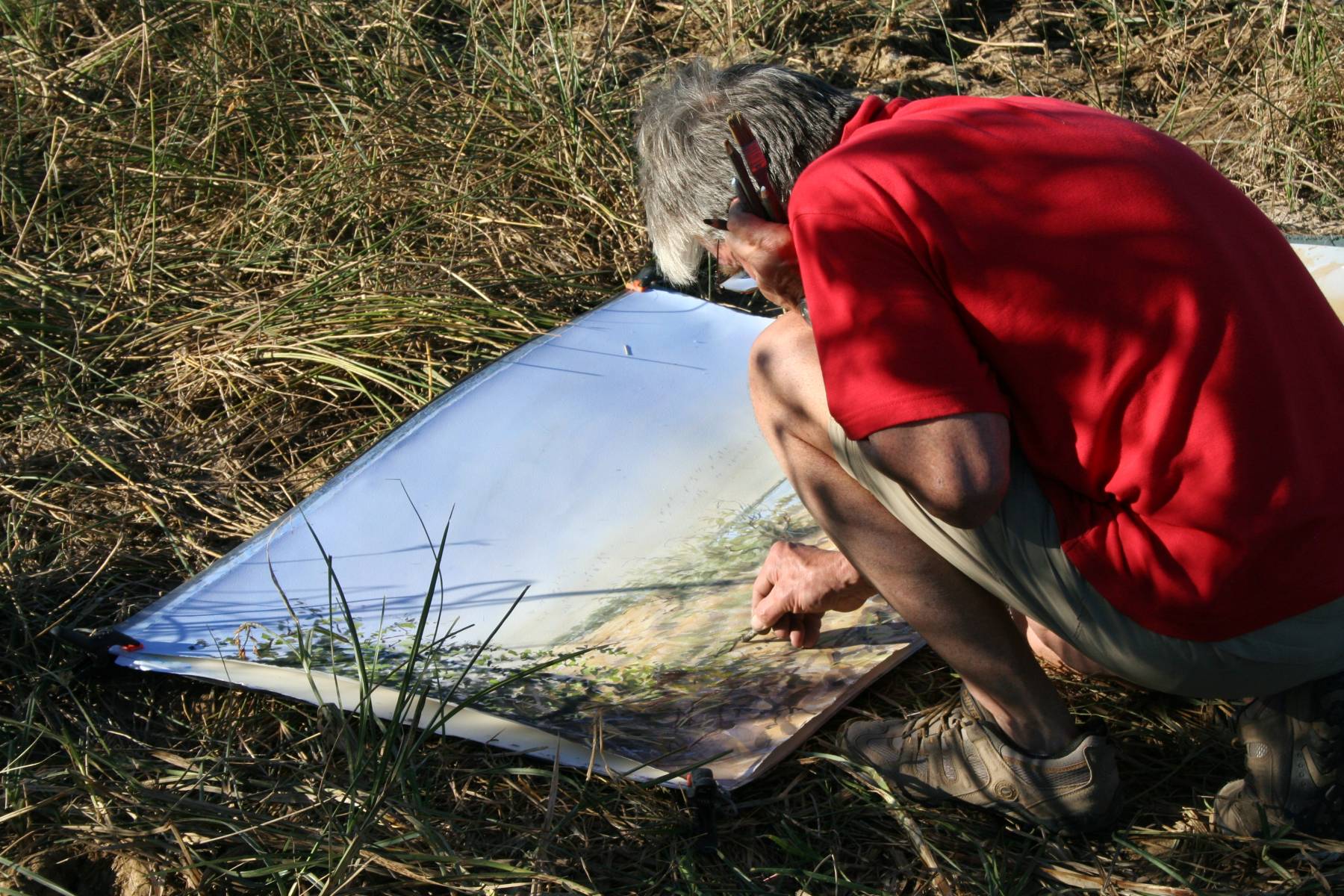 Artist Bruce Pearson working in the field in Senegal as part of the BTO/SWLA Flight Lines project