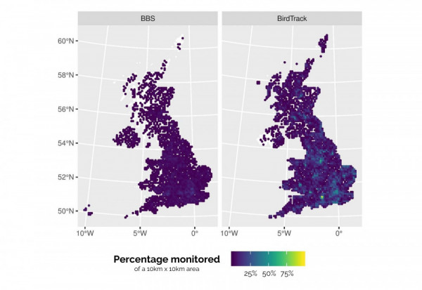 BBS BirdTrack survey locations records density by Philipp Boersche-Supan