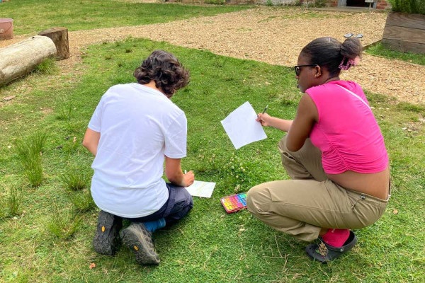 Nature shadow drawing activity, lead by course participant, Anna.