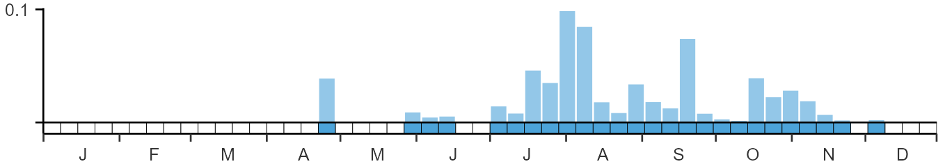 Weekly occurence of White-rumped Sandpiper from BirdTrack