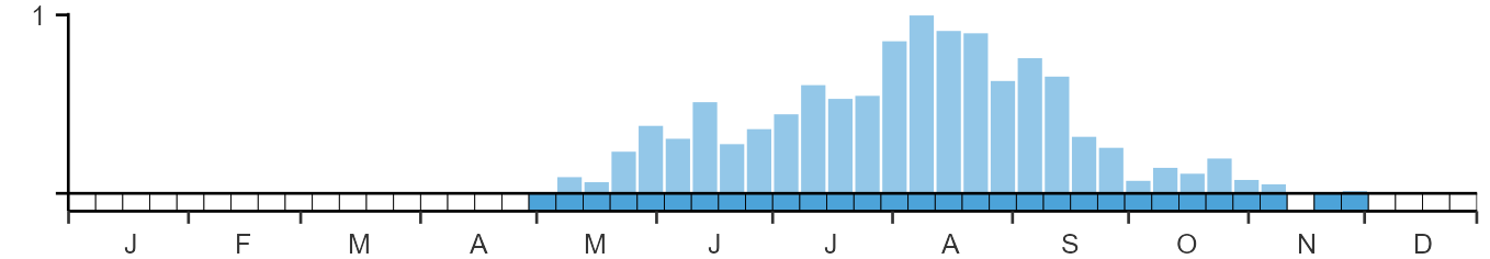 Weekly occurence of Storm Petrel from BirdTrack