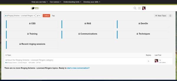 Screenshot of the Ringers' forum landing page